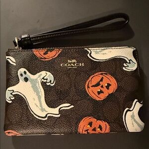 Coach Black Wristlet with Ghost and Pumpkin Design